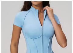 Short-Sleeve Plain Half Zip Sport Romper