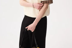 Elbow-Sleeve Stand Collar Plaid Panel T-Shirt