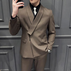 Asymmetric Lapel Blazer / Vest / Full Length Slim Fit Suit Pants / Set
