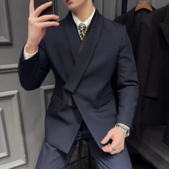 Asymmetric Lapel Blazer / Vest / Full Length Slim Fit Suit Pants / Set