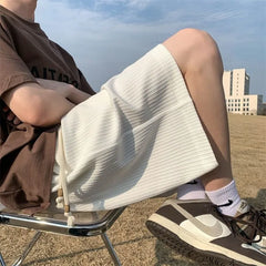 Drawstring Waist Plain Textured Shorts