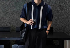 Short-Sleeve Striped Knit Polo Shirt