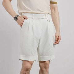 Mid Rise Plain Pleated Shorts