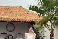 Spaghetti Strap Lace Asymmetrical Maxi A-Line Dress