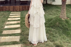 Spaghetti Strap Lace Asymmetrical Maxi A-Line Dress