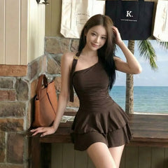 Halter Plain Ruffle Swimdress