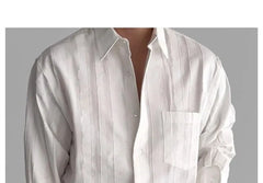 Long-Sleeve Collared Textured Button Up Shirt