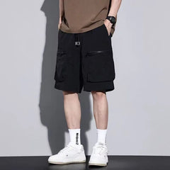 Drawstring Waist Plain Cargo Shorts