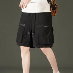 Drawstring Waist Plain Cargo Shorts