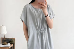 Short-Sleeve Plain Ruched Dress