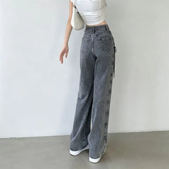 High Waist Lace-Up Loose Fit Jeans