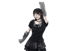 Short-Sleeve Dotted Panel Top / Plaid Mini Tiered Skirt / Arm Sleeves / Short-Sleeve Mini A-Line Dress