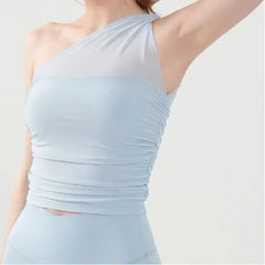 Sport Single Shoulder Plain Ruched Camisole Top
