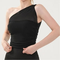 Sport Single Shoulder Plain Ruched Camisole Top