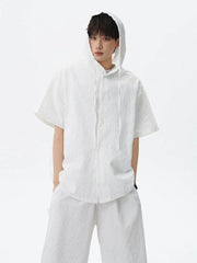 Set: Short Sleeve Plain Hooded Button Top + Mid Rise Shorts