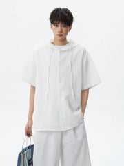 Set: Short Sleeve Plain Hooded Button Top + Mid Rise Shorts