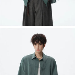 Short Sleeve Collared Plain Frog Closure Shirt