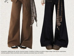 High Waist Plaid Panel Skirt Overlay Flare Jeans