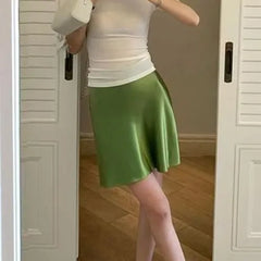 Mid Waist Satin Pencil Skirt