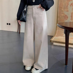 [XL-4XL]High Waist Plain Wide Leg Pants