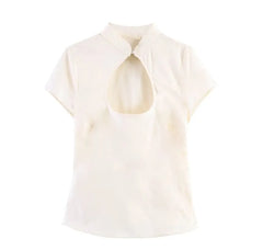 Stand Collar Polka Dot Slim Top