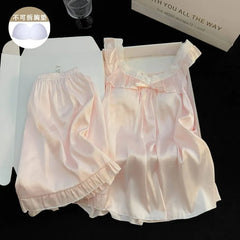 Pajama Set: V-Neck Lace Trim Padded Tank Top + Shorts