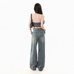 Mid Rise Washed Baggy Jeans (Various Designs)