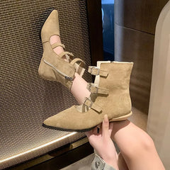 Low Heel Pointed Buckled Strap Sandals