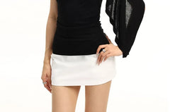 Set: Crew Neck Plain Ruched Slim Fit Tank Top + Asymmetrical Shawl