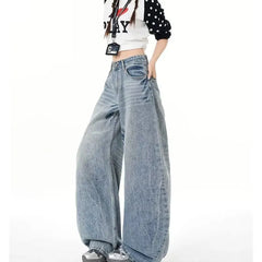 Mid Rise Washed Barrel Leg Baggy Jeans
