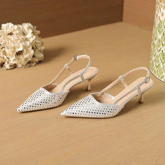 High Heel Pointed Glitter Mesh Slingback Sandals