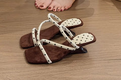 Square-Toe Polka Dot Chunky Heel Slide Sandals