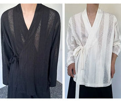 V-Neck Tie Front Striped Shirt