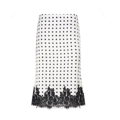 Low Waist Polka Dot Lace Panel Midi Pencil Skirt