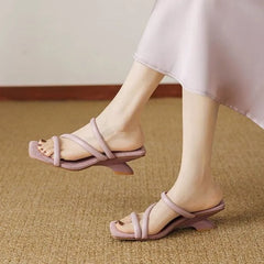 Wedge Faux Leather Slide Sandals