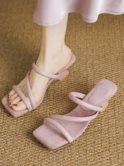 Wedge Faux Leather Slide Sandals