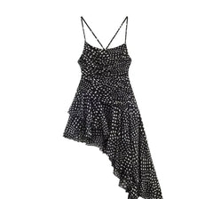 Spaghetti Strap Polka Dot Ruched Slip Asymmetrical  Dress