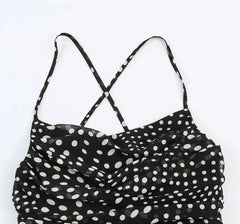 Spaghetti Strap Polka Dot Ruched Slip Asymmetrical  Dress