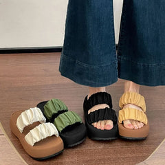Double Strap Ruched Platform Sandals