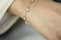 925 Sterling Silver Rectangle Station Chain Bracelet