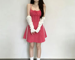 Set:  Spaghetti Strap Dotted Mini A-Line Dress + Light Scarf