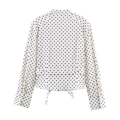 Polka Dots Capri  Pants / Long-Sleeve Stand Collar Lace Up Polka Dots Shirt