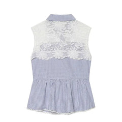Sleeveless Lace Panel Gingham Check Shirt