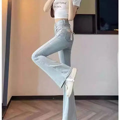 High Waist Washed Bow Flared Jeans