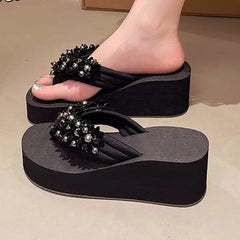 Platform Beaded Thong Slide Sandals