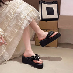 Platform Beaded Thong Slide Sandals