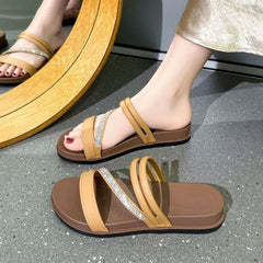 Platform Rhinestone Slide Sandals