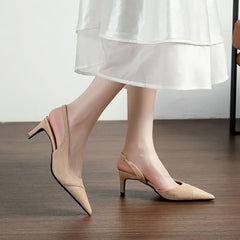 Stiletto Pointed Toe Plain Faux Leather Panel Slingback Sandals
