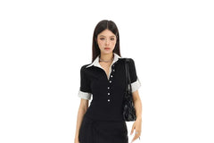 Mock Two-Piece Short-Sleeve Striped Collar Polo Shirt
