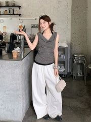 Halter Cowl Neck Striped Mock Two Piece Top